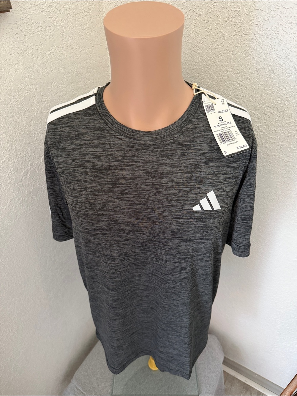adidas Gray Performance Tee with White Stripes
